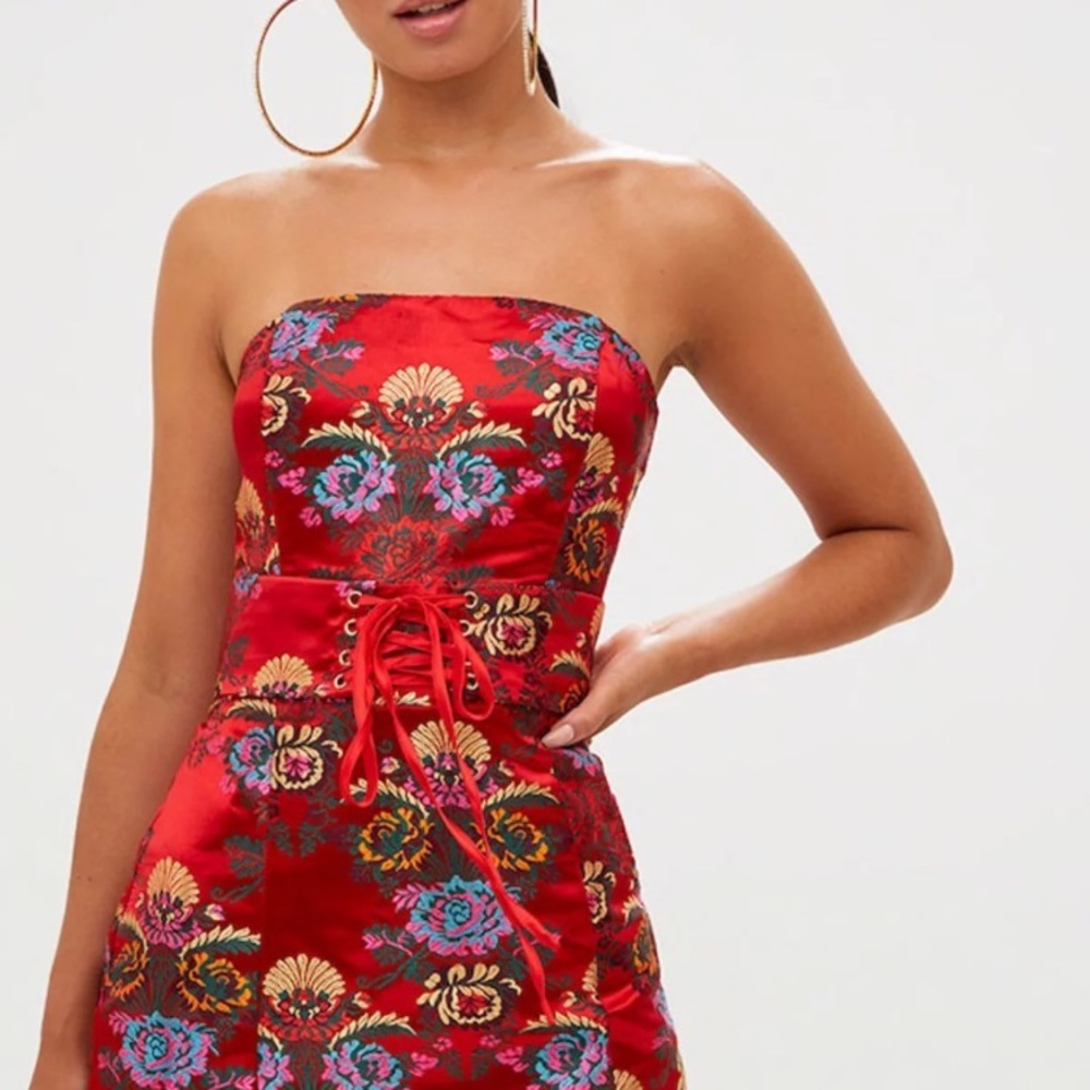 Pretty little thing red satin oriental mini dress